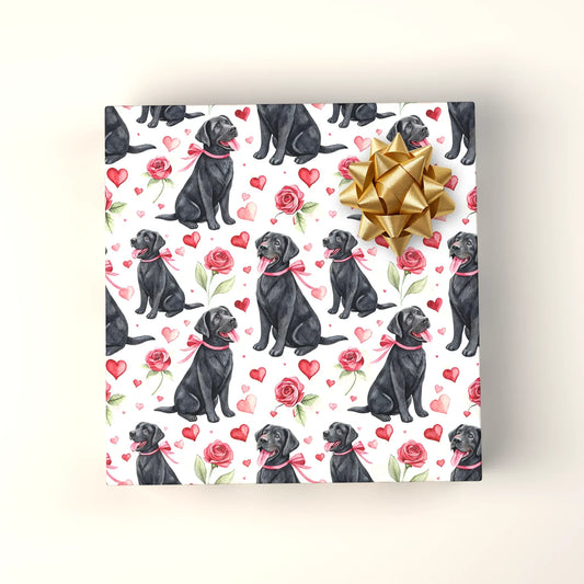 Black Lab Valentine Wrapping Paper — wrapped gift presentation