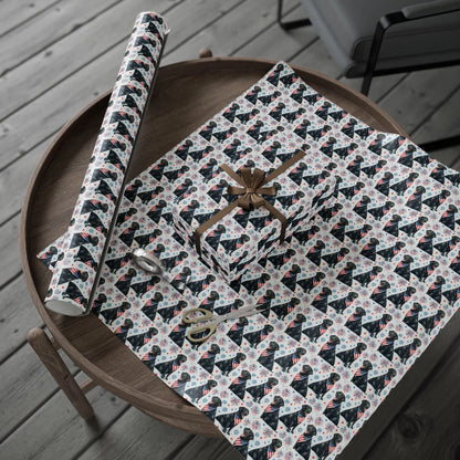 Black Labrador Retriever Americana Wrapping Paper — gift wrapping presented on a wooden table