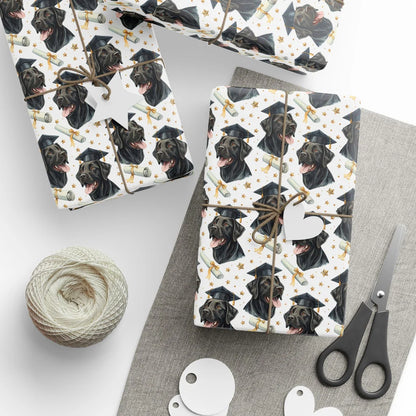 Black Labrador Retriever Graduation Wrapping Paper — styled gift wrapping with scissors and twine