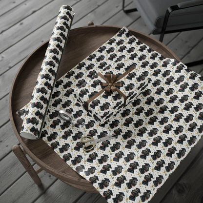 Black Labrador Retriever Graduation Wrapping Paper — gift wrapping presented on a wooden table