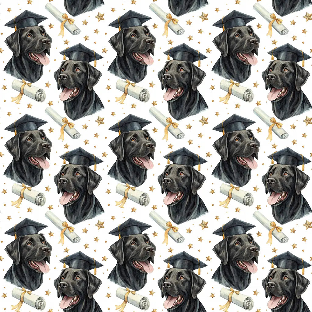 Black Labrador Retriever Graduation Wrapping Paper — repeating pattern tile