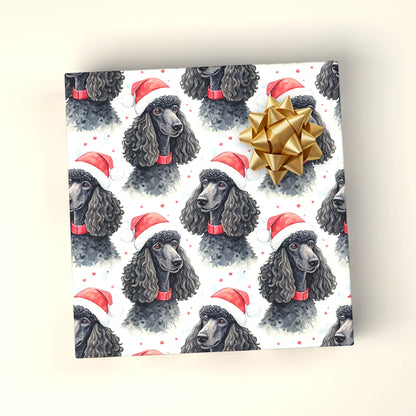 Black Poodle Santa Christmas Wrapping Paper — wrapped gift presentation