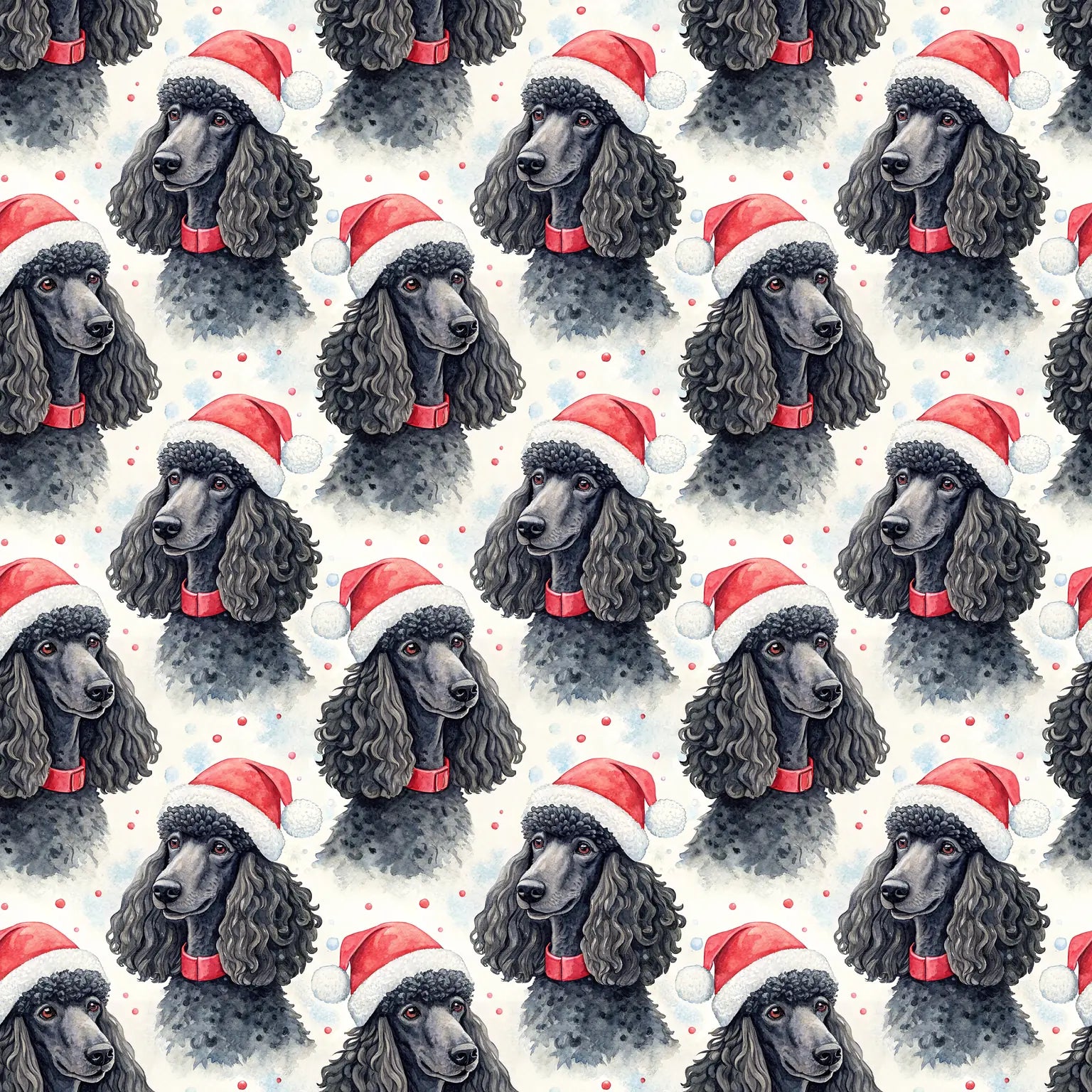 Black Poodle Santa Christmas Wrapping Paper — repeating pattern tile