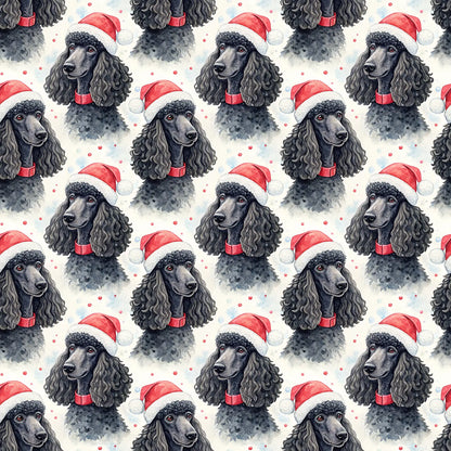 Black Poodle Santa Christmas Wrapping Paper — repeating pattern tile