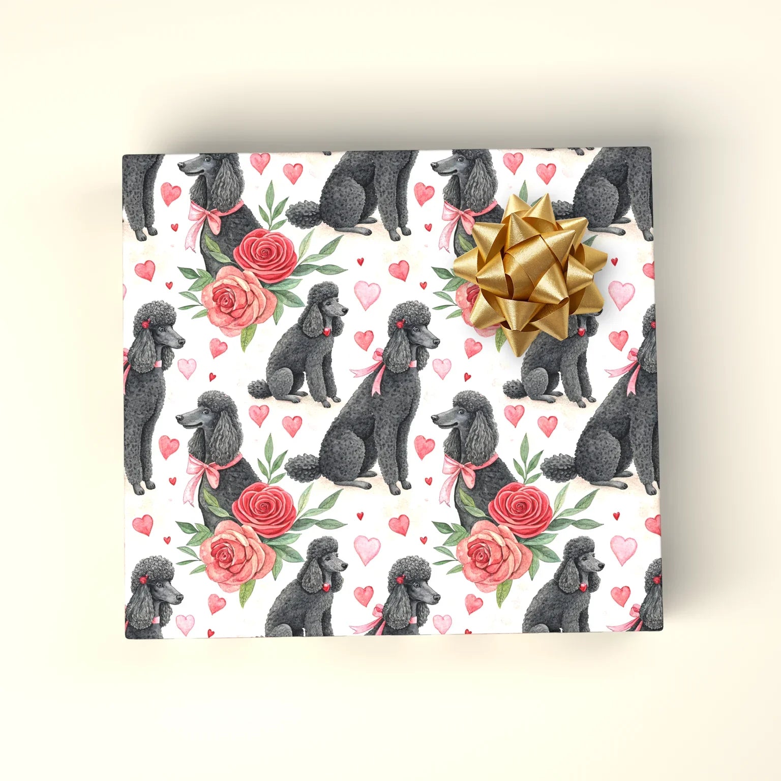 Black Poodle Valentine Wrapping Paper — wrapped gift presentation