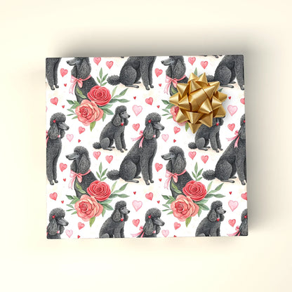 Black Poodle Valentine Wrapping Paper — wrapped gift presentation