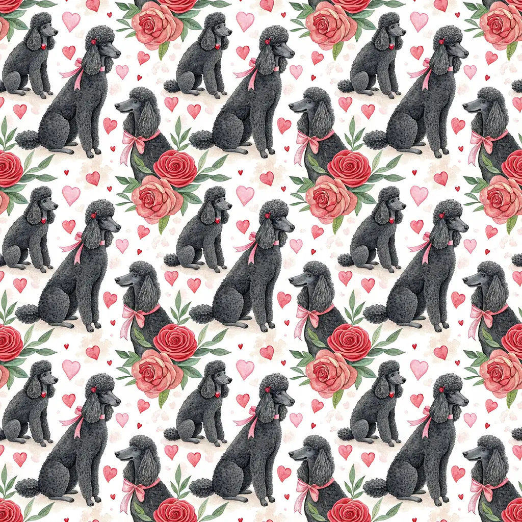 Black Poodle Valentine Wrapping Paper — repeating pattern tile