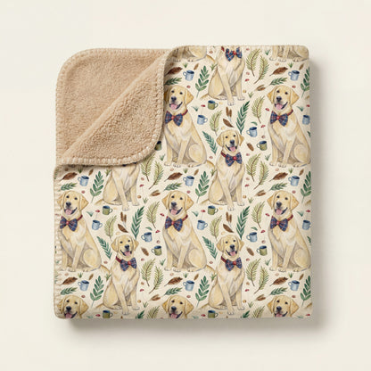 Top-down product photo of the Dapper Labrador Retriever sherpa blanket folded on a cream background