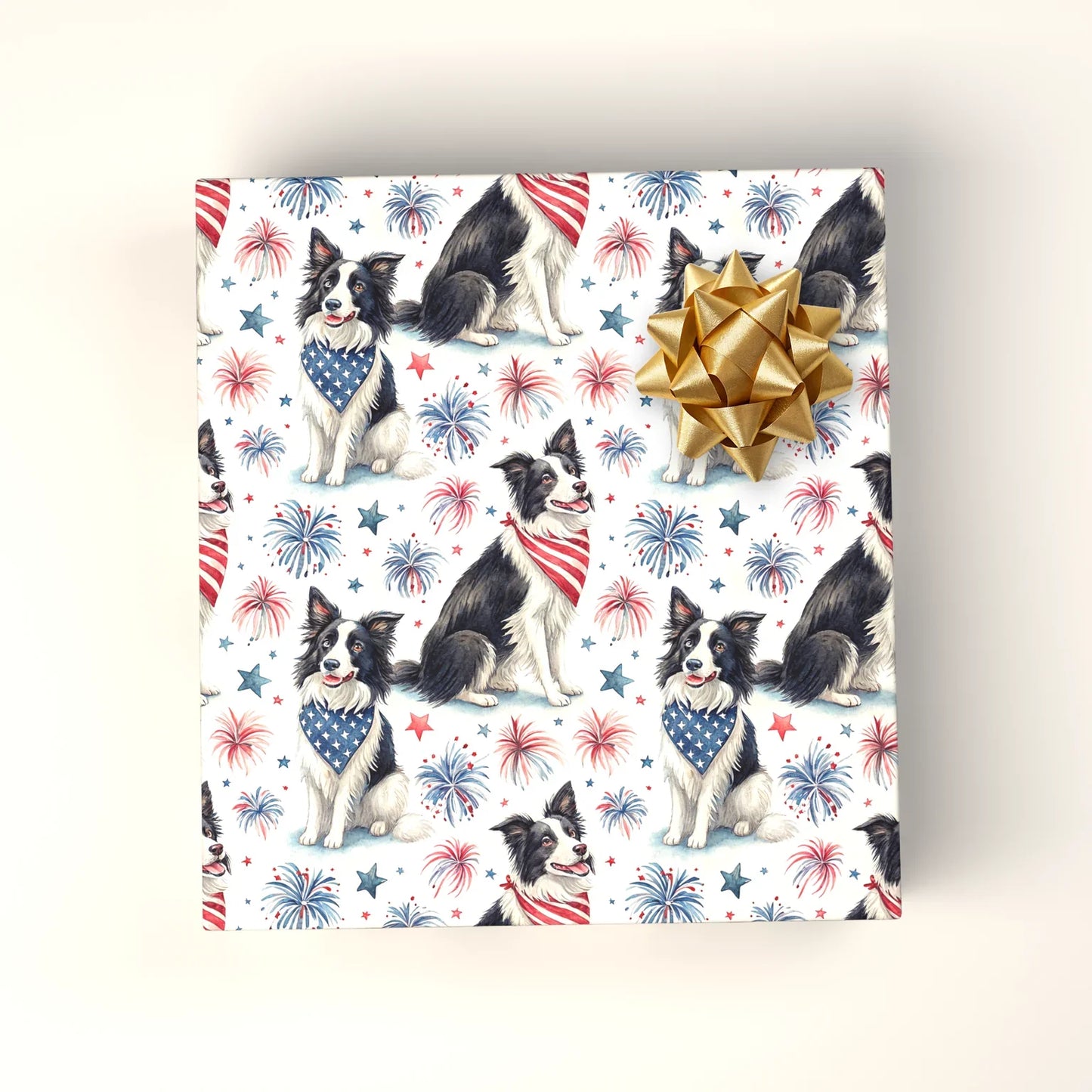 Border Collie Americana Wrapping Paper — wrapped gift presentation