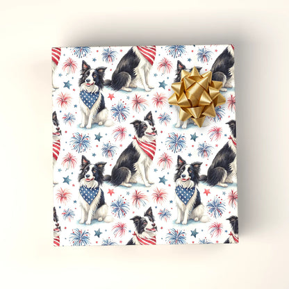 Border Collie Americana Wrapping Paper — wrapped gift presentation