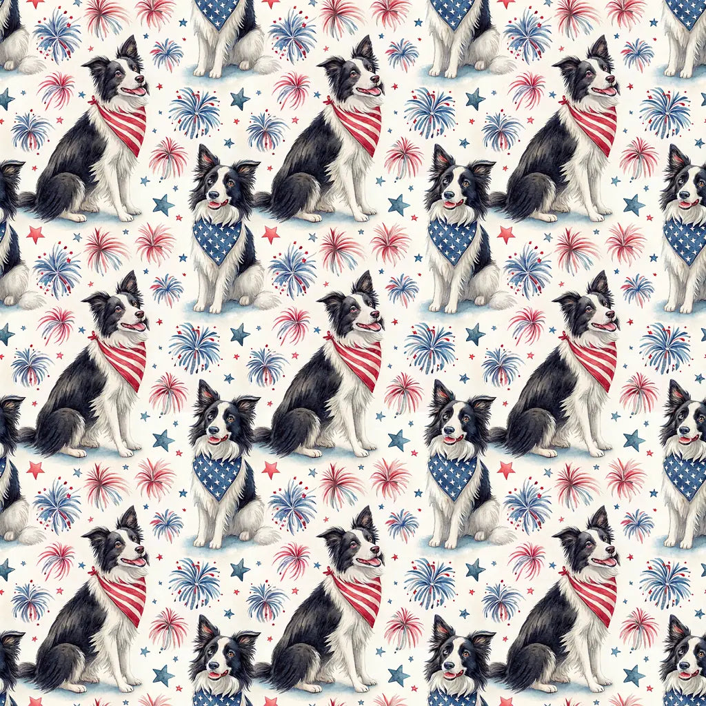 Border Collie Americana Wrapping Paper — repeating pattern tile