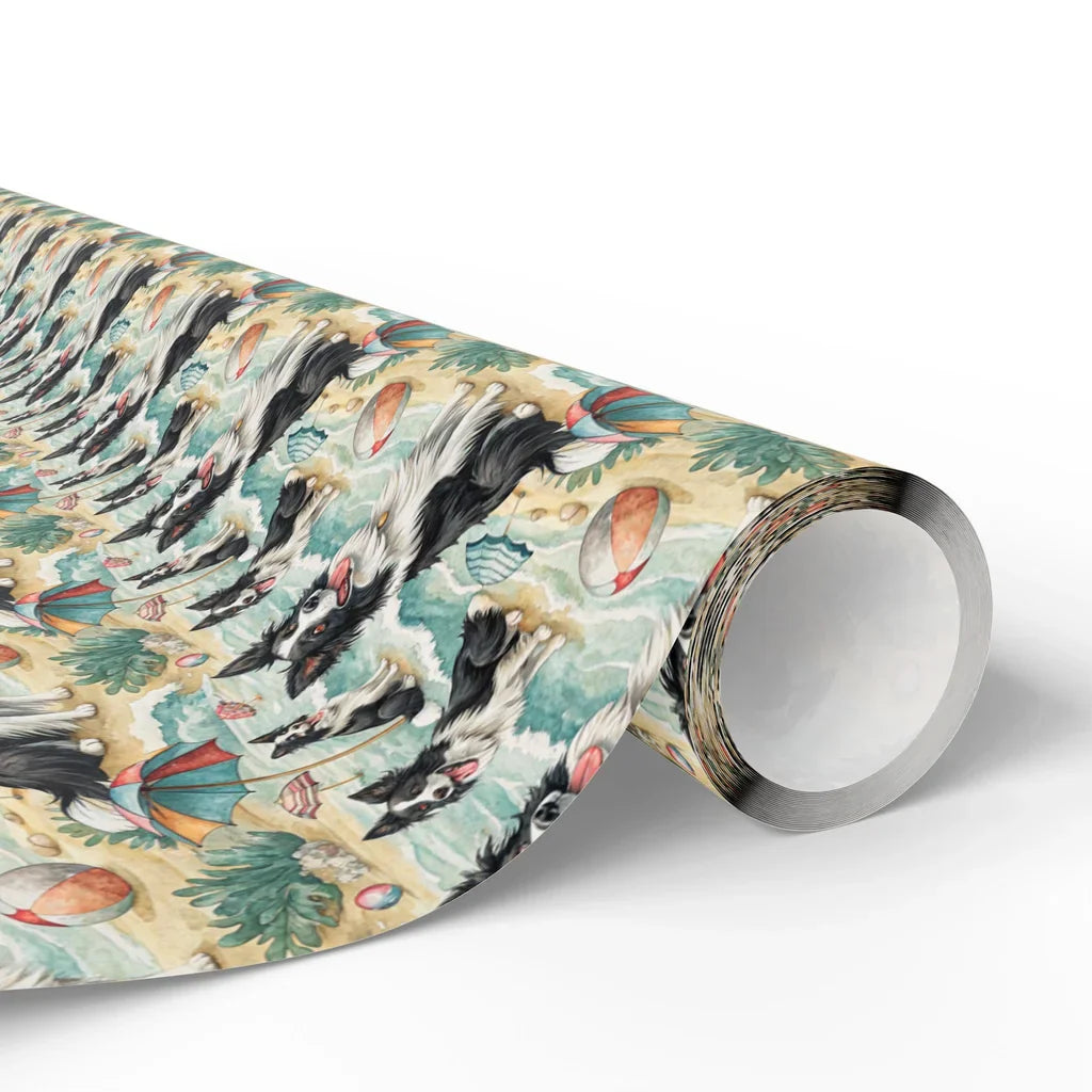 Border Collie Beach Day Wrapping Paper — paper roll