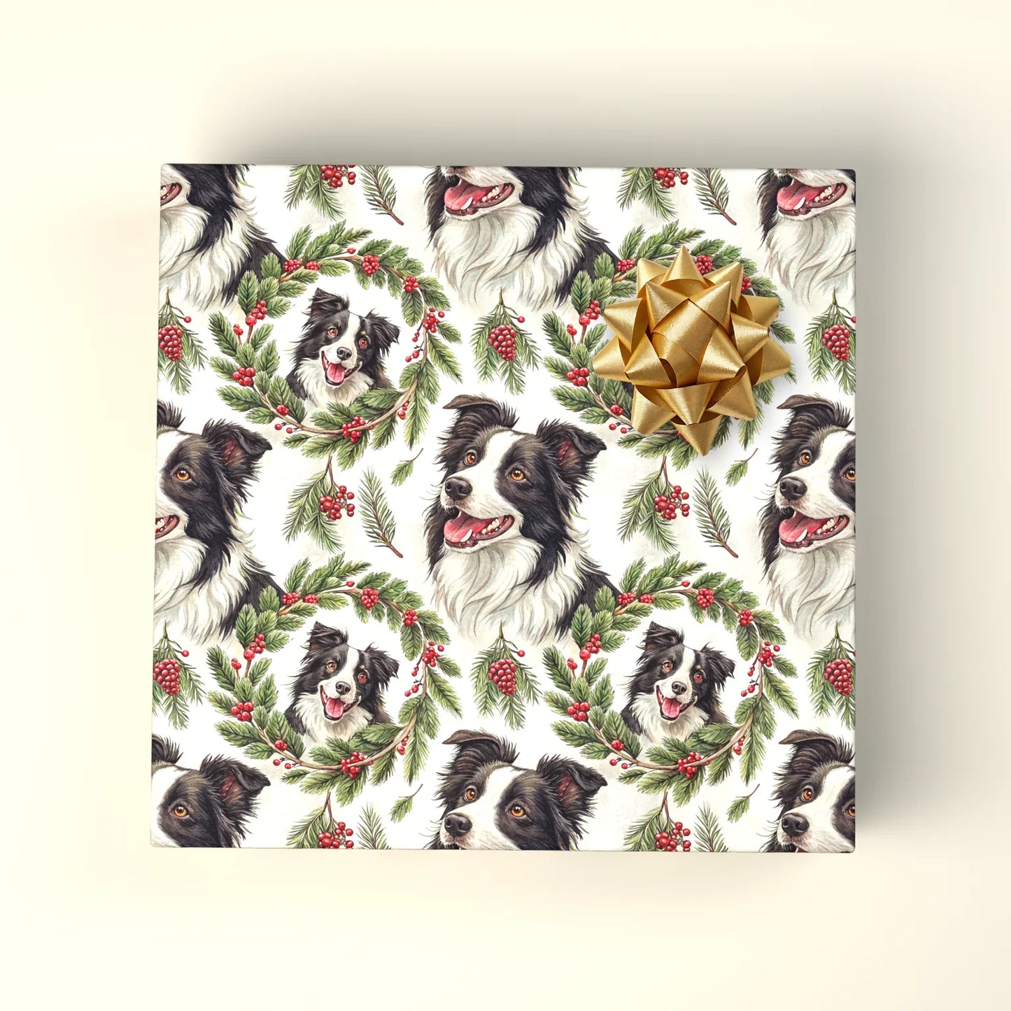 Border Collie Christmas Wrapping Paper — wrapped gift presentation