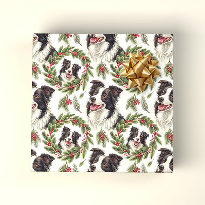 Border Collie Christmas Wrapping Paper — wrapped gift presentation