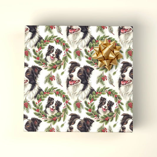 Border Collie Christmas Wrapping Paper — wrapped gift presentation