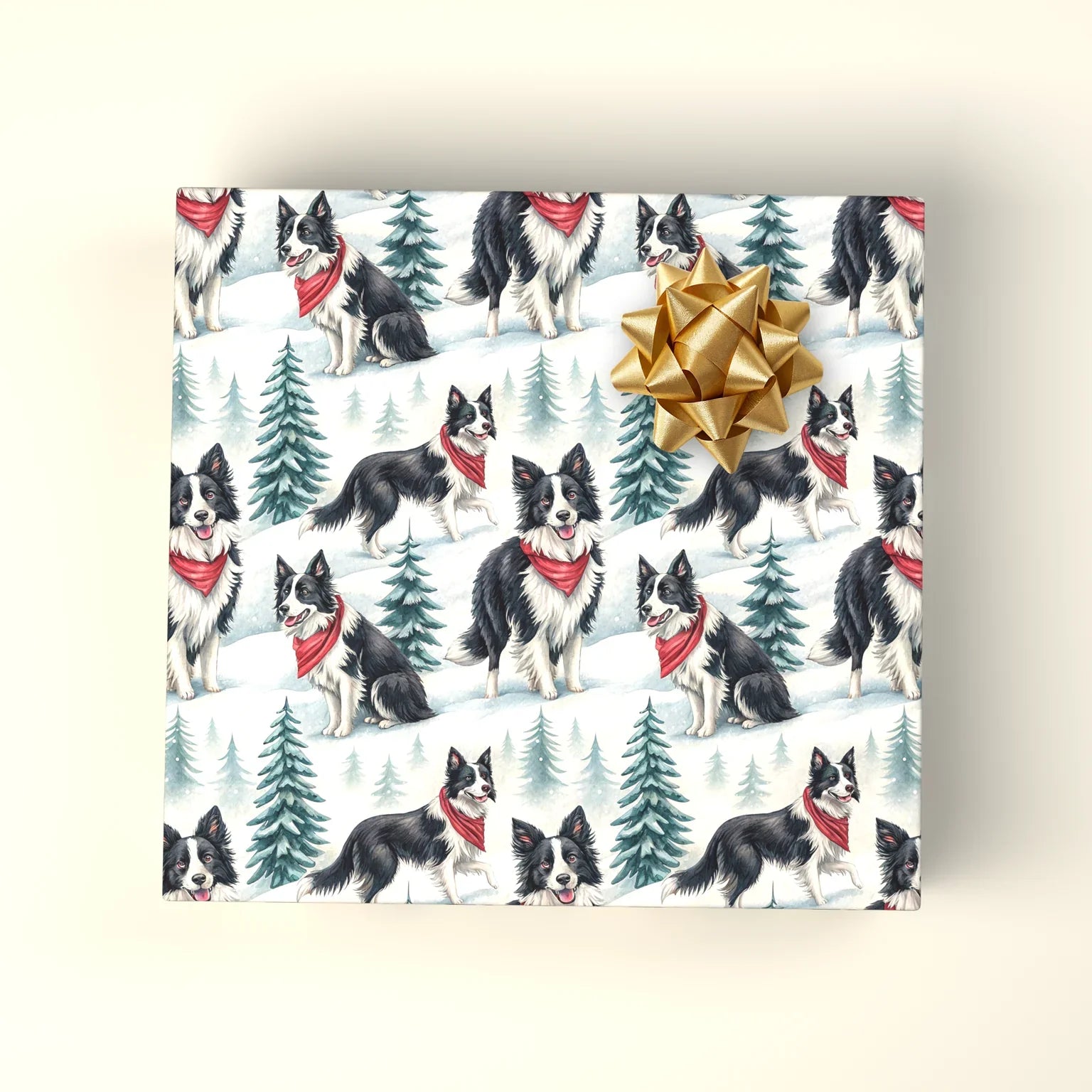 Border Collie Christmas Wrapping Paper — wrapped gift presentation