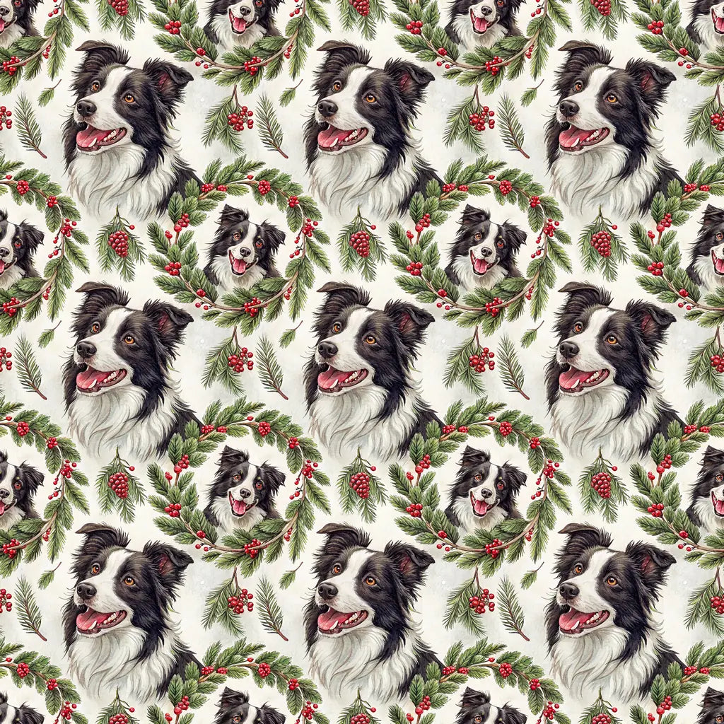 Border Collie Christmas Wrapping Paper — repeating pattern tile