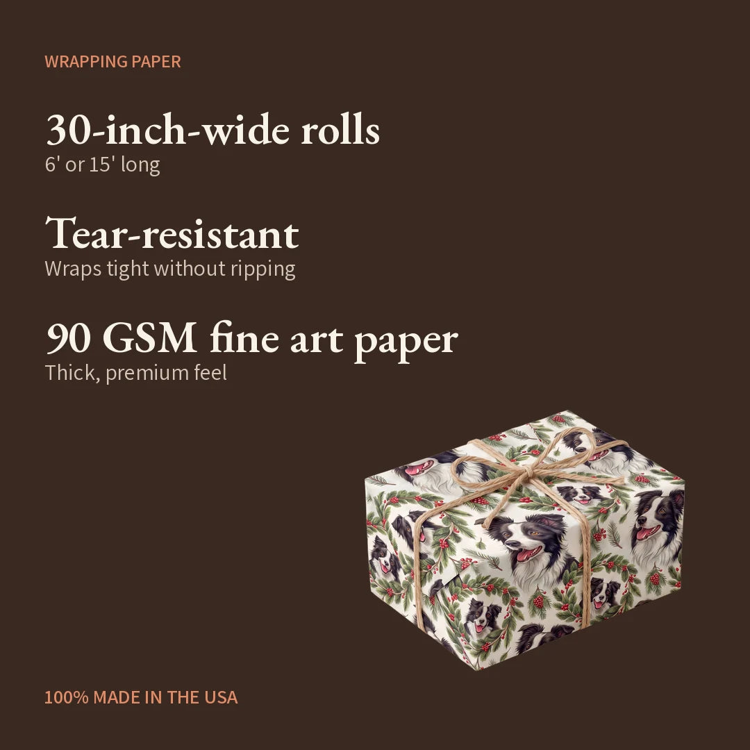 Border Collie Christmas Wrapping Paper — what you get