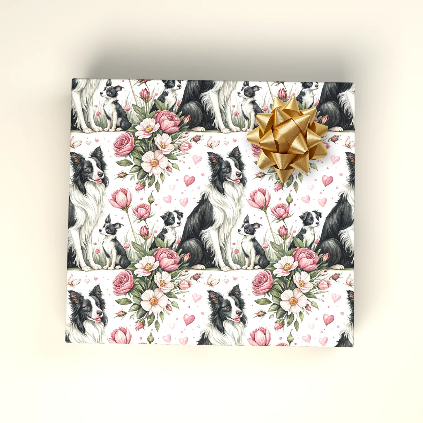 Border Collie Floral Wrapping Paper — wrapped gift presentation