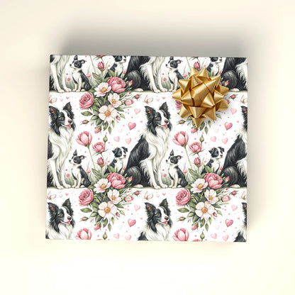 Border Collie Floral Wrapping Paper — wrapped gift presentation