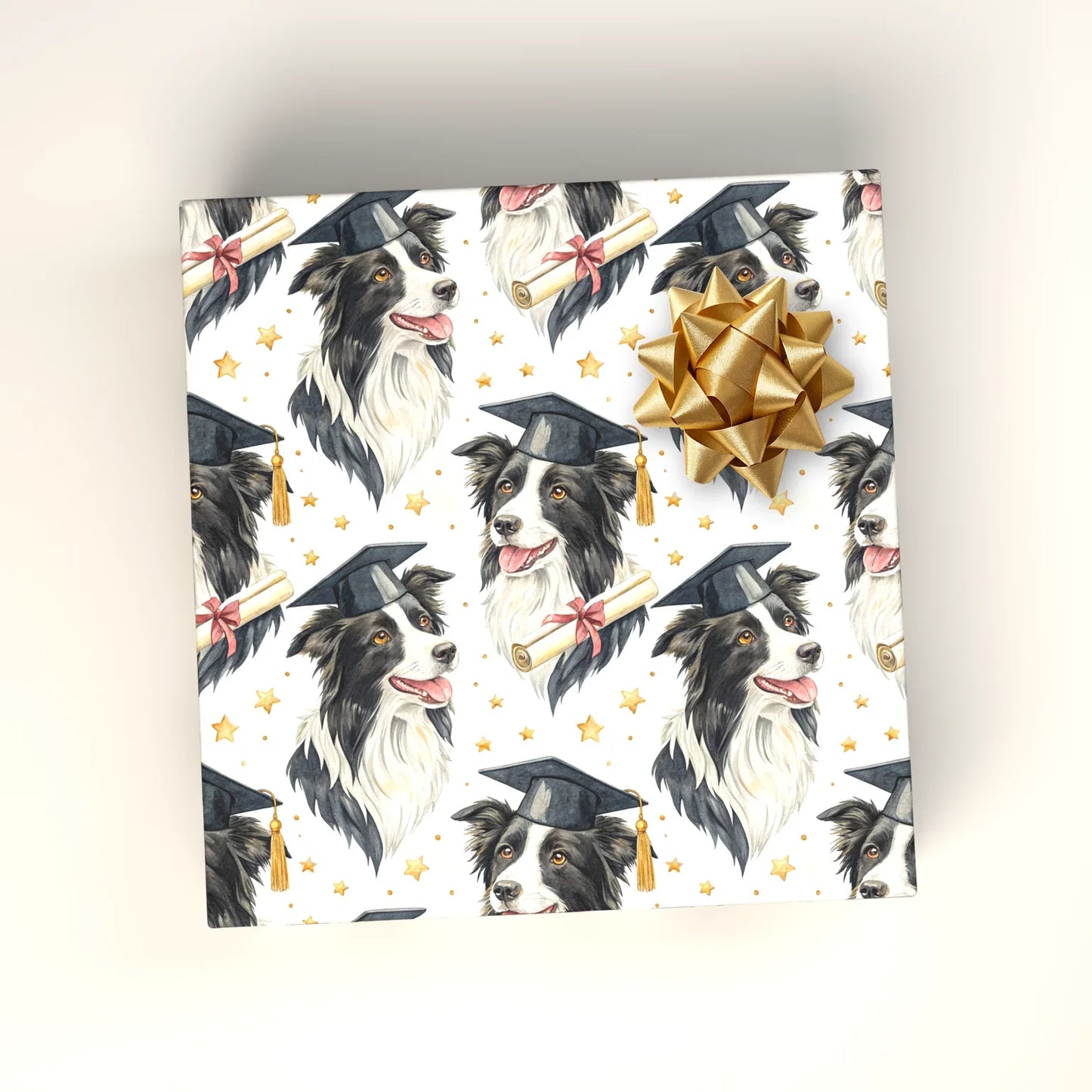 Border Collie Graduation Wrapping Paper — wrapped gift presentation