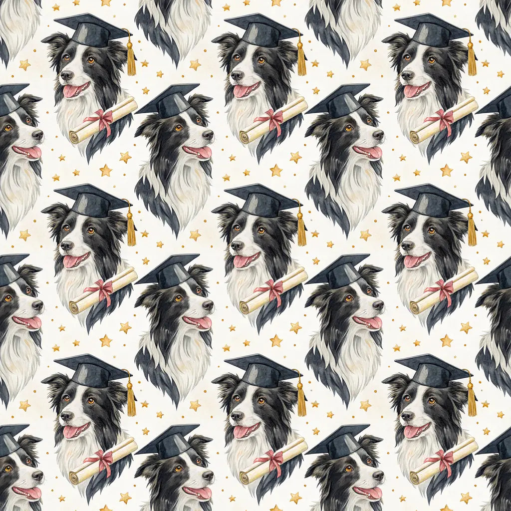 Border Collie Graduation Wrapping Paper — repeating pattern tile