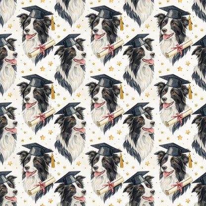 Border Collie Graduation Wrapping Paper — repeating pattern tile