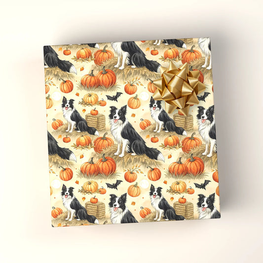 Border Collie Halloween Wrapping Paper — wrapped gift presentation