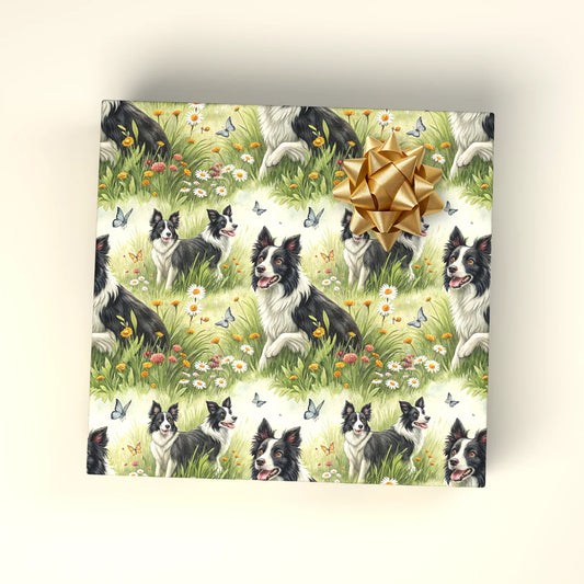 Border Collie Meadow Wrapping Paper — wrapped gift presentation