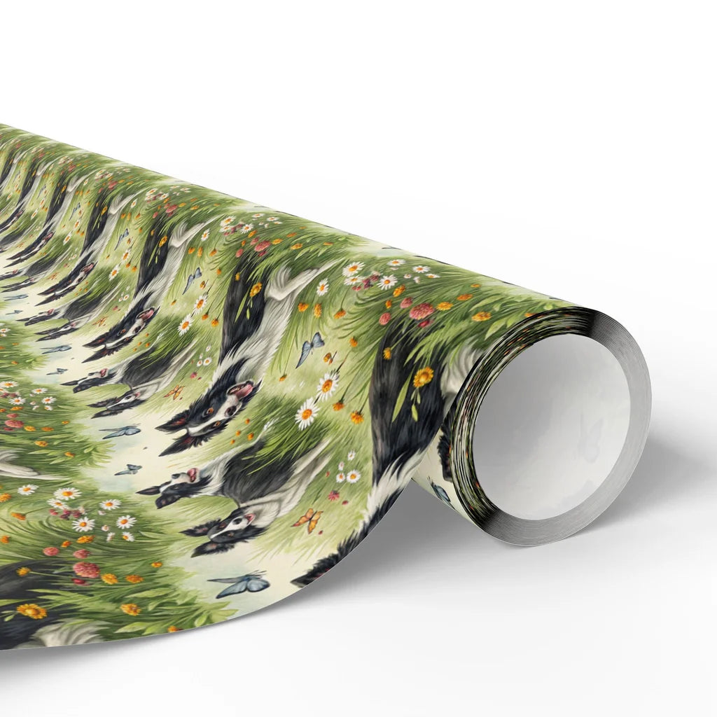 Border Collie Meadow Wrapping Paper — paper roll