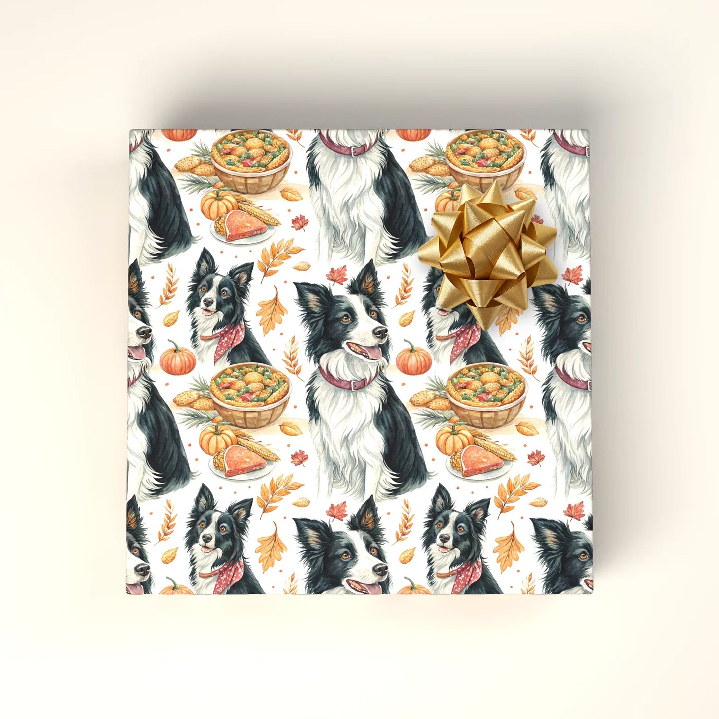 Border Collie Thanksgiving Wrapping Paper — wrapped gift presentation