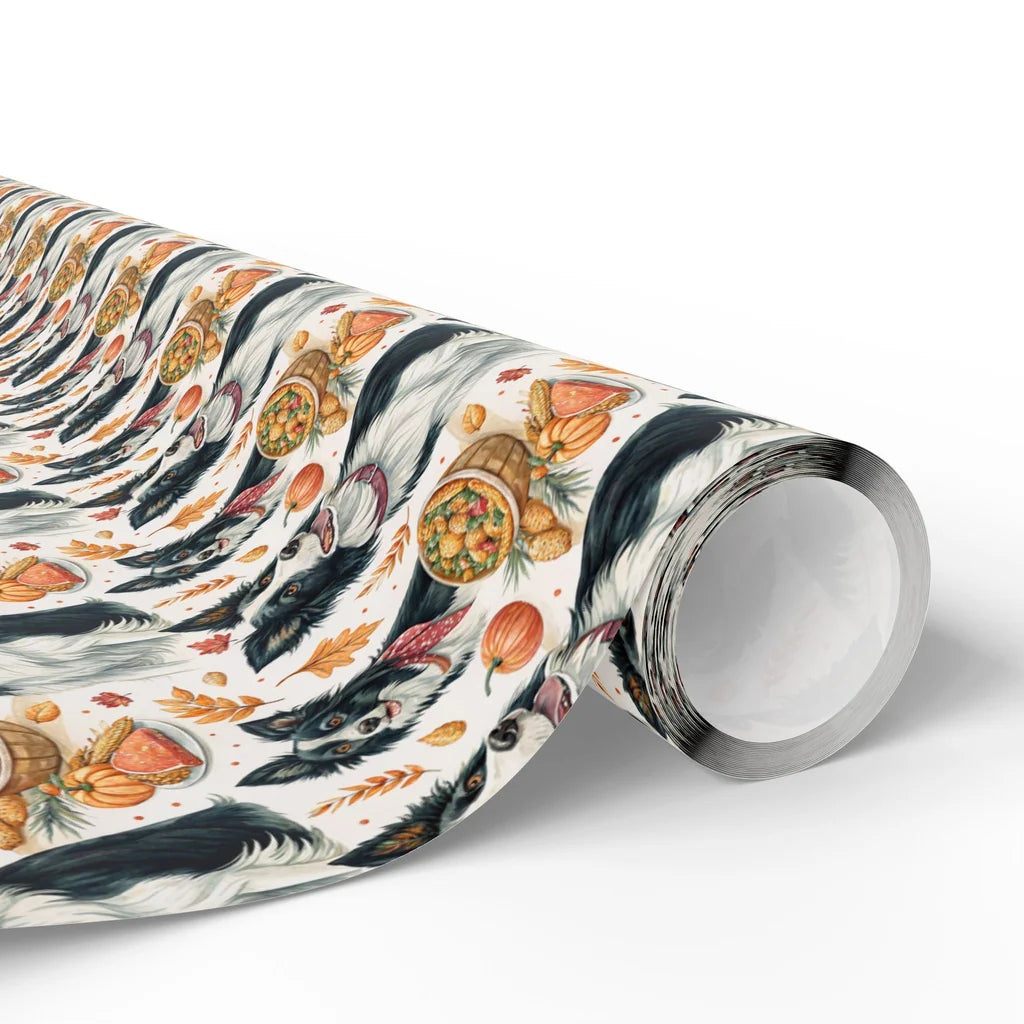 Border Collie Thanksgiving Wrapping Paper — paper roll