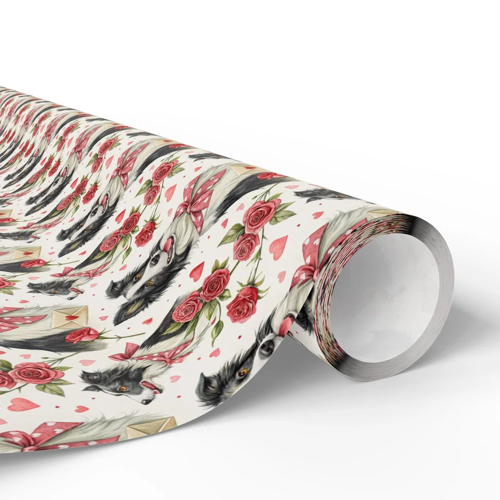 Border Collie Valentine's Day Wrapping Paper — paper roll