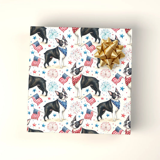 Boston Terrier Americana Wrapping Paper — wrapped gift presentation