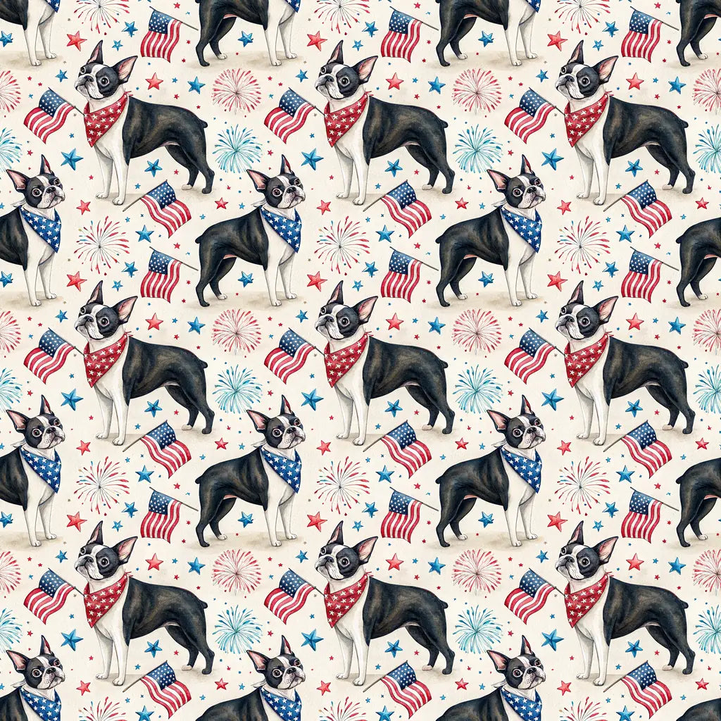 Boston Terrier Americana Wrapping Paper — repeating pattern tile