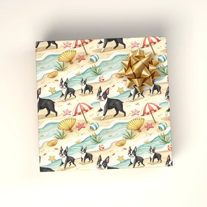 Boston Terrier Beach Day Wrapping Paper — wrapped gift presentation