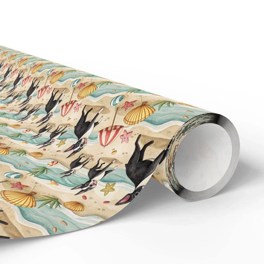 Boston Terrier Beach Day Wrapping Paper — paper roll