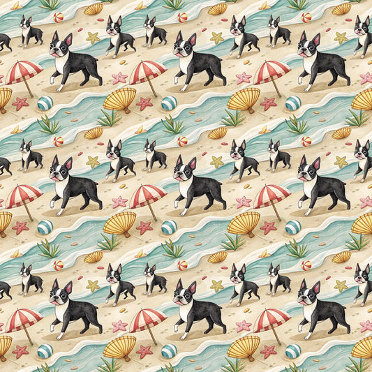 Boston Terrier Beach Day Wrapping Paper — repeating pattern tile