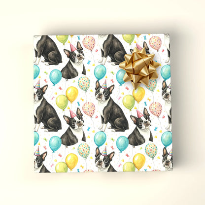 Boston Terrier Birthday Party Wrapping Paper — wrapped gift presentation