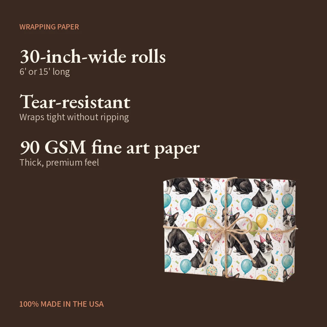Party Animal Boston Terrier Birthday Wrapping Paper — what you get