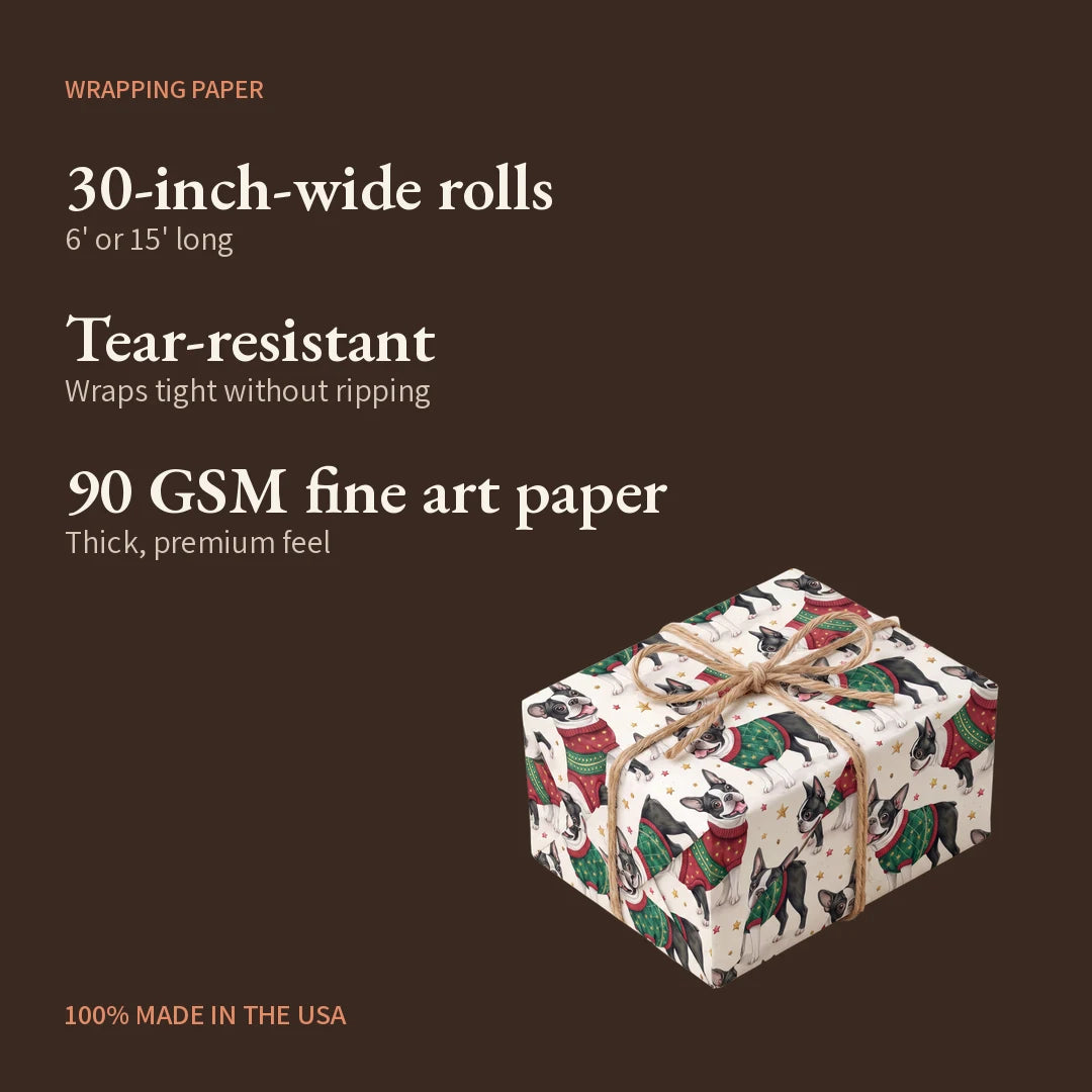 Ugly Sweater Boston Terrier Christmas Wrapping Paper — what you get