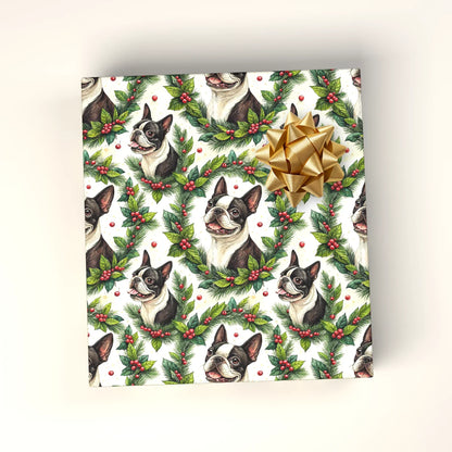 Boston Terrier Christmas Wrapping Paper — wrapped gift presentation