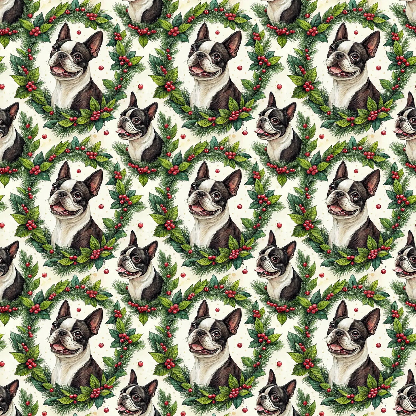 Boston Terrier Christmas Wrapping Paper — repeating pattern tile