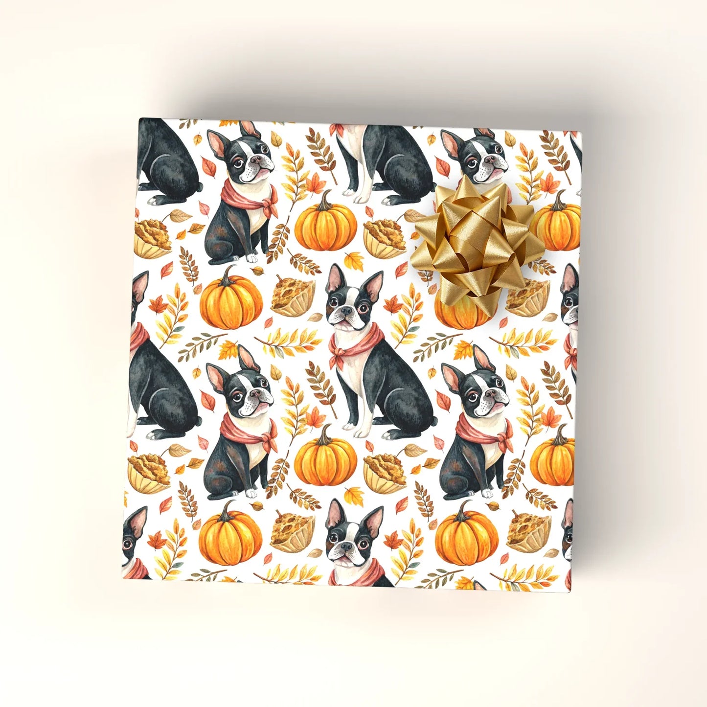 Boston Terrier Fall Harvest Wrapping Paper — wrapped gift presentation