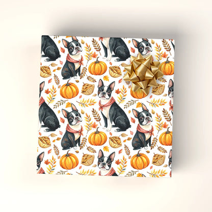 Boston Terrier Fall Harvest Wrapping Paper — wrapped gift presentation