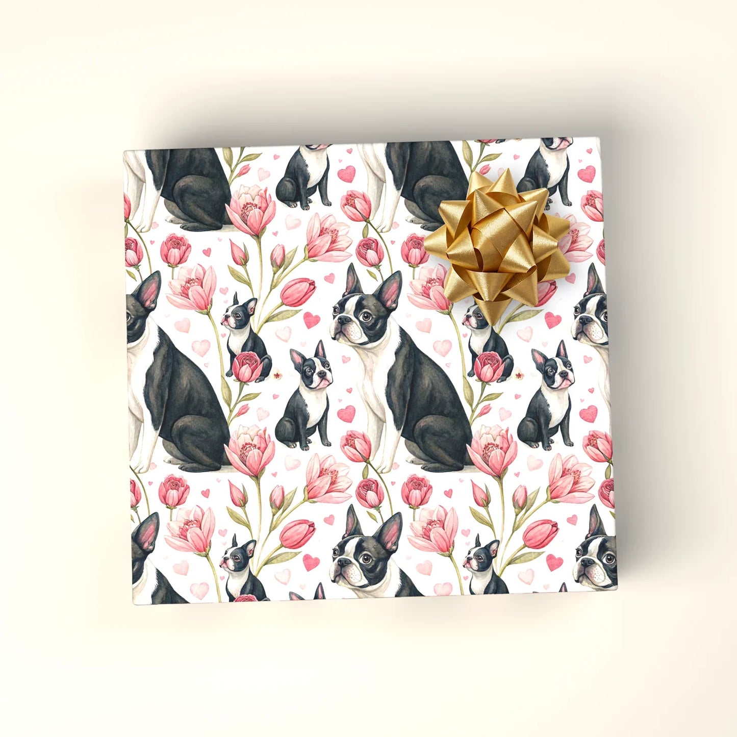 Boston Terrier Floral Wrapping Paper — wrapped gift presentation