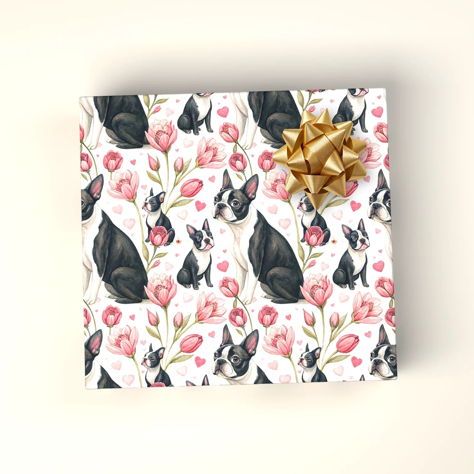 Boston Terrier Floral Wrapping Paper — wrapped gift presentation