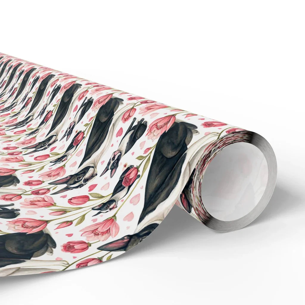 Boston Terrier Floral Wrapping Paper — paper roll