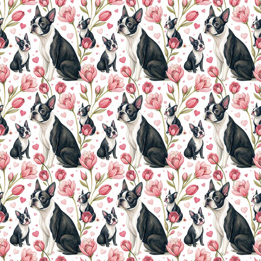 Boston Terrier Floral Wrapping Paper — repeating pattern tile