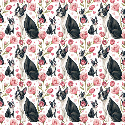 Boston Terrier Floral Wrapping Paper — repeating pattern tile
